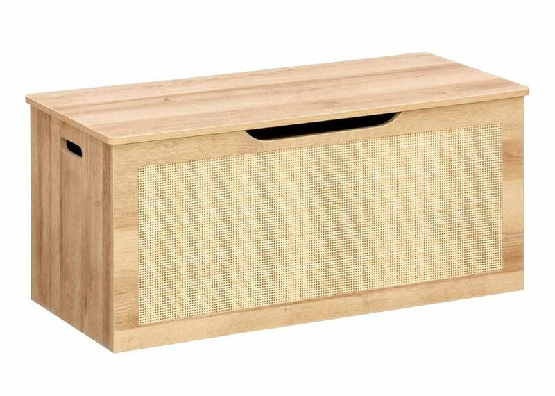 Coffre à jouets effet bois et cannage Bohème - Marron