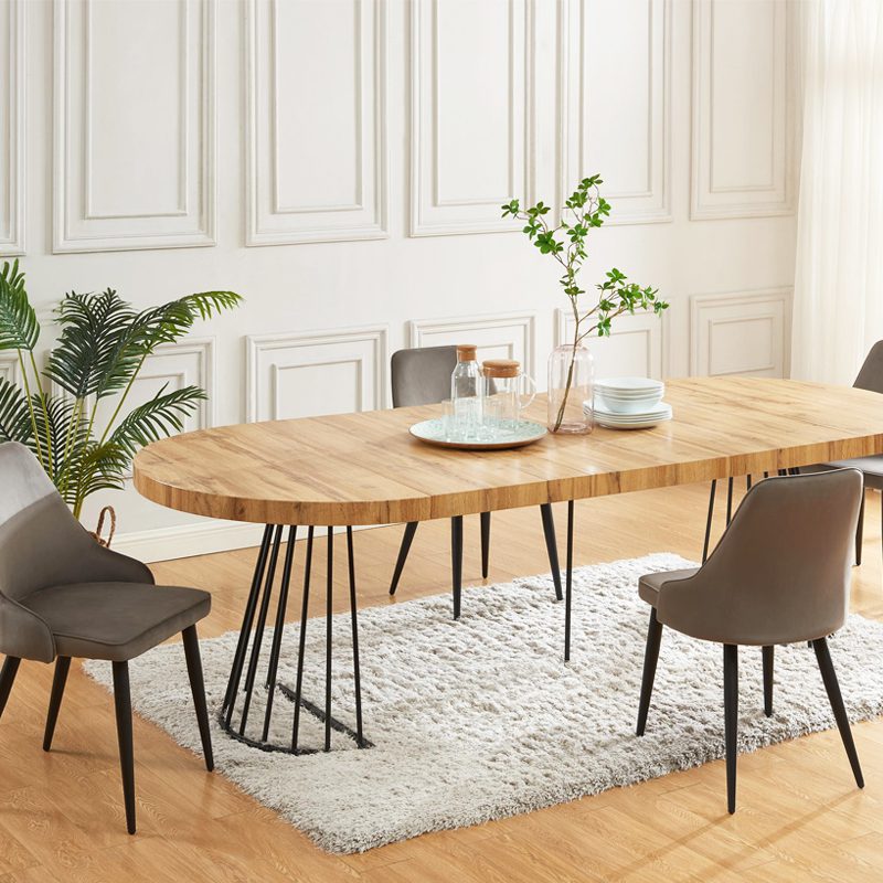 Table à manger extensible 2 à 12 personnes en MDF et acier - Naturel et noir - FIRELA