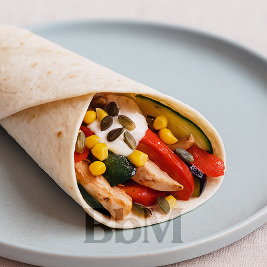 batch cooking recette wrap gourmand au poulet et legumes rotis