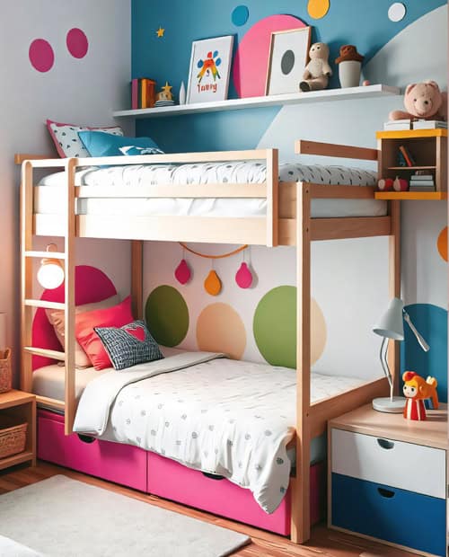 chambre mixte enfant lit superpose bleu rose