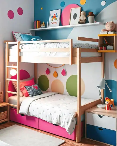 chambre mixte enfant lit superpose bleu rose