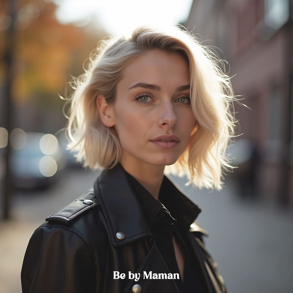 Femme blonde avec un carré plongeant ondulé, look moderne et naturel, coiffure tendance wavy 2025