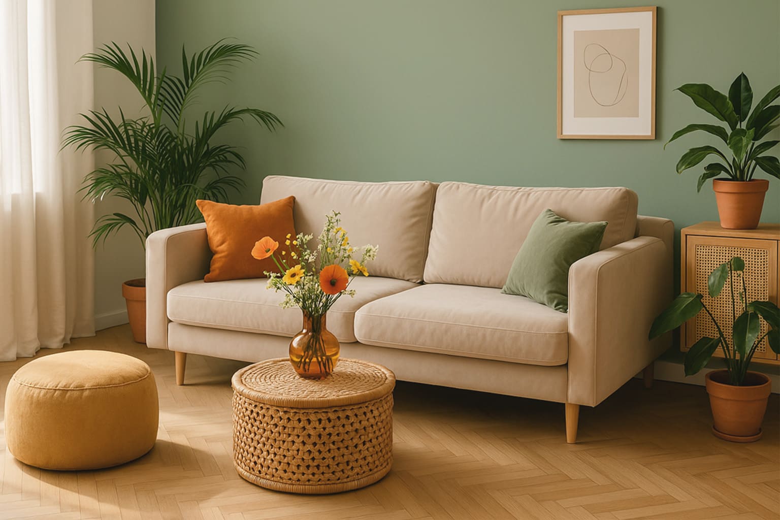 decoration pas cher maison printemps 2025 petit budget canaoe osier parquet vert cactus