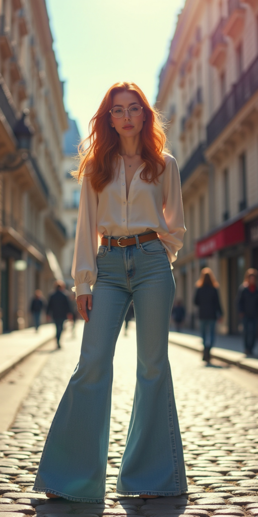 Look rétro et élégant avec ce street look et son jeans extra flare