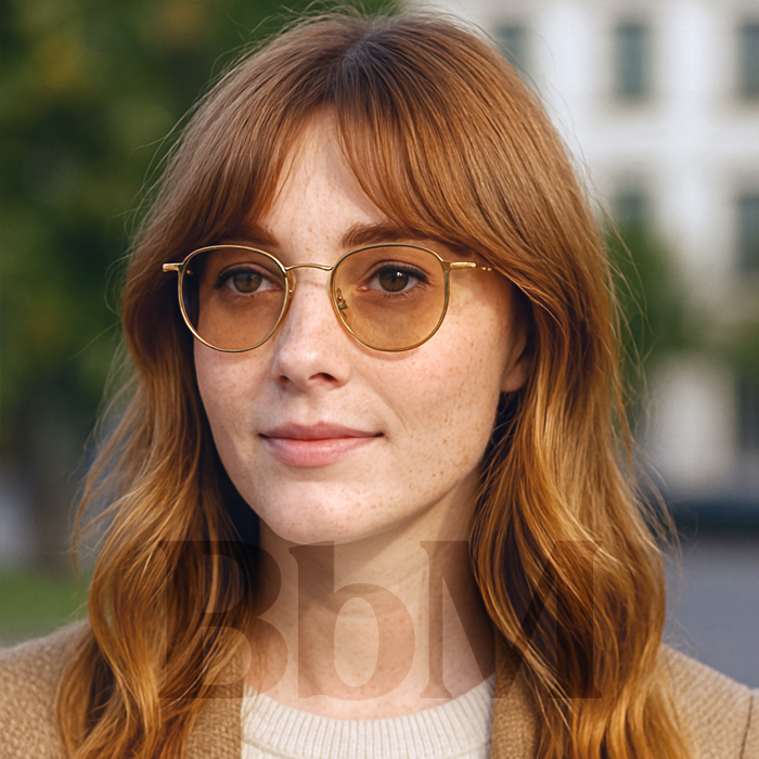 femme lunettes de vue photochromiques solaire mode lifestyle tendance rousse taches de rousseur vintage
