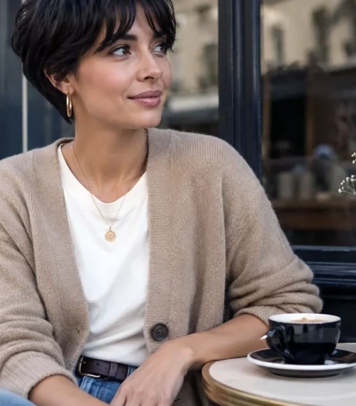 Frange rideau pixie : quand le court se fait chic