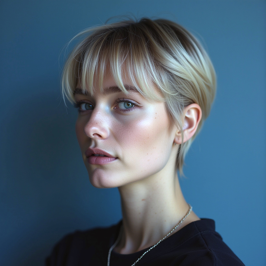 Pixie cut structuré et lisse avec contours nets et look chic
