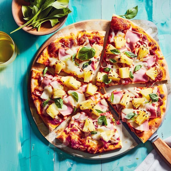 pizza sucre sale ananas idee recette facile simple famille mardi soiree bonheur bebymama Pizza sucrée-salée maison avec ananas, lardons et mozzarella