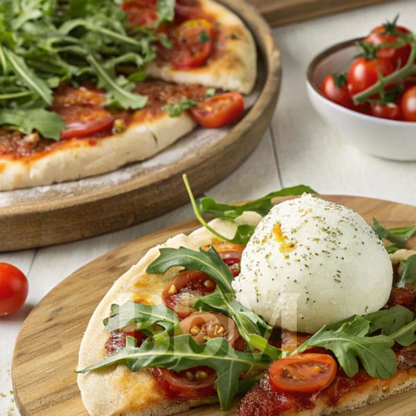pizza tomate burrata idee recette facile simple famille mardi soiree bonheur bebymama Pizza italienne maison au pesto, burrata et roquette