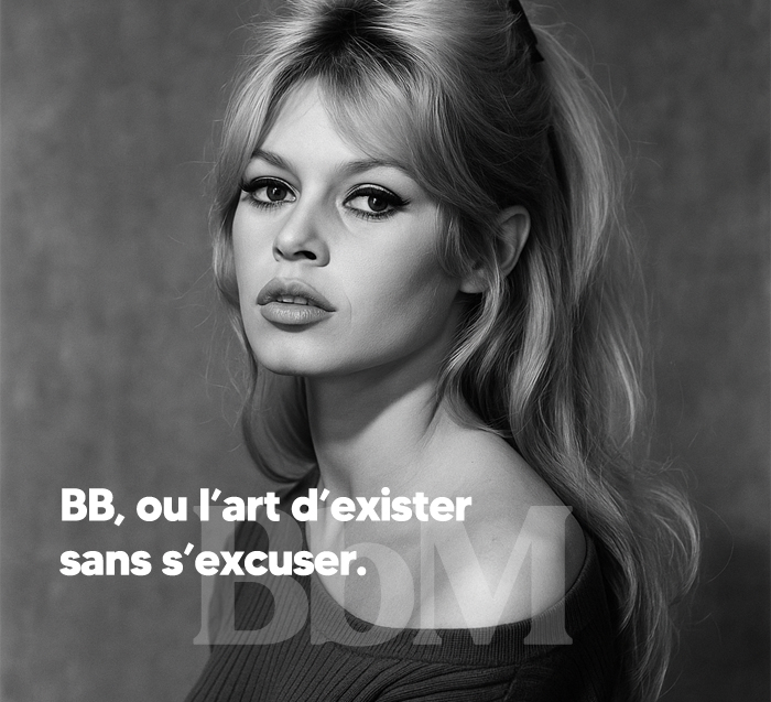 Portrait noir et blanc de Brigitte Bardot incarnant la femme hybride, libre et assumée