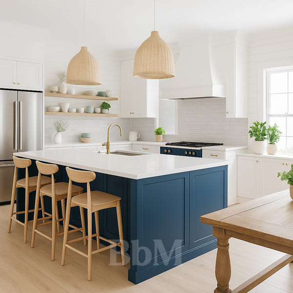decoration cuisine interieur contemporain bord de mer blanc bleu