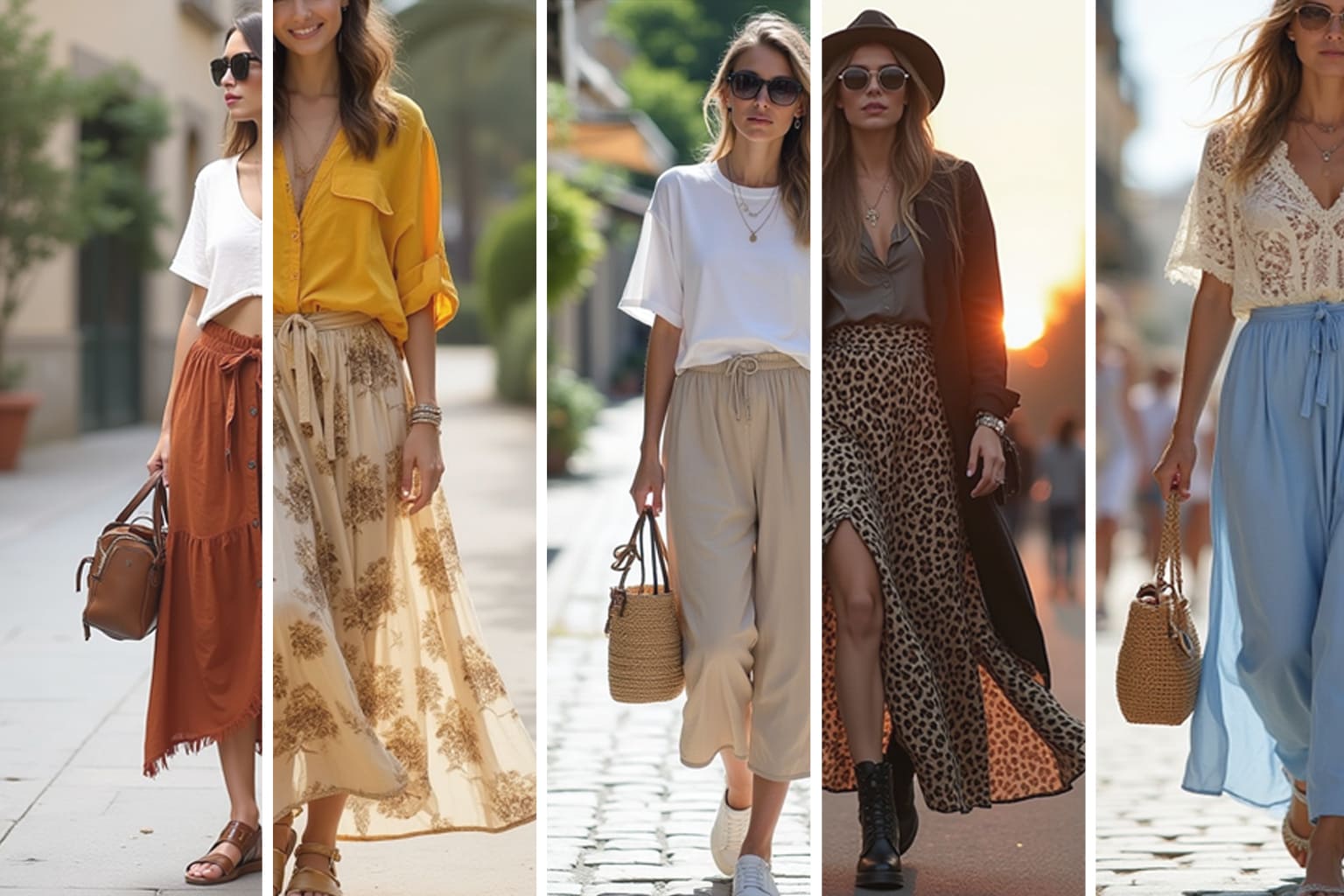 look printemps ete 2025 look boheme chic jupe longue femme moderne bebymaman