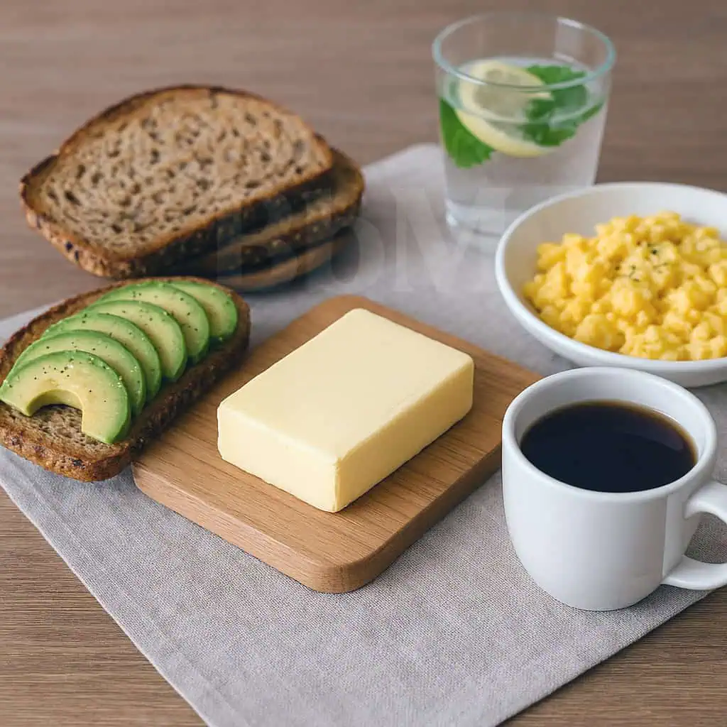 petit dejeuner sale beurre avocat cafe pain citron oeuf