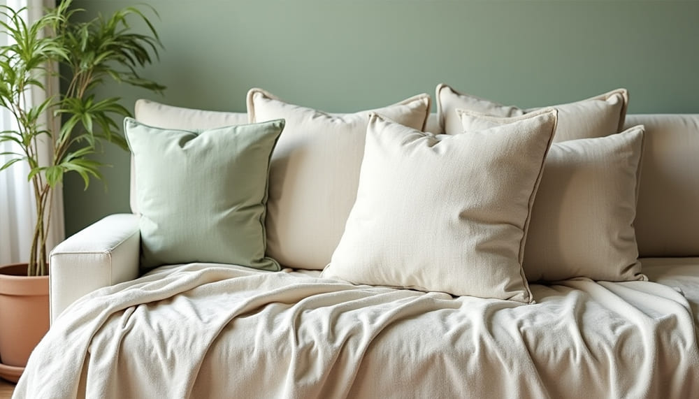decoration interieur coussin lin coton canape sejour salon fraicheur nature