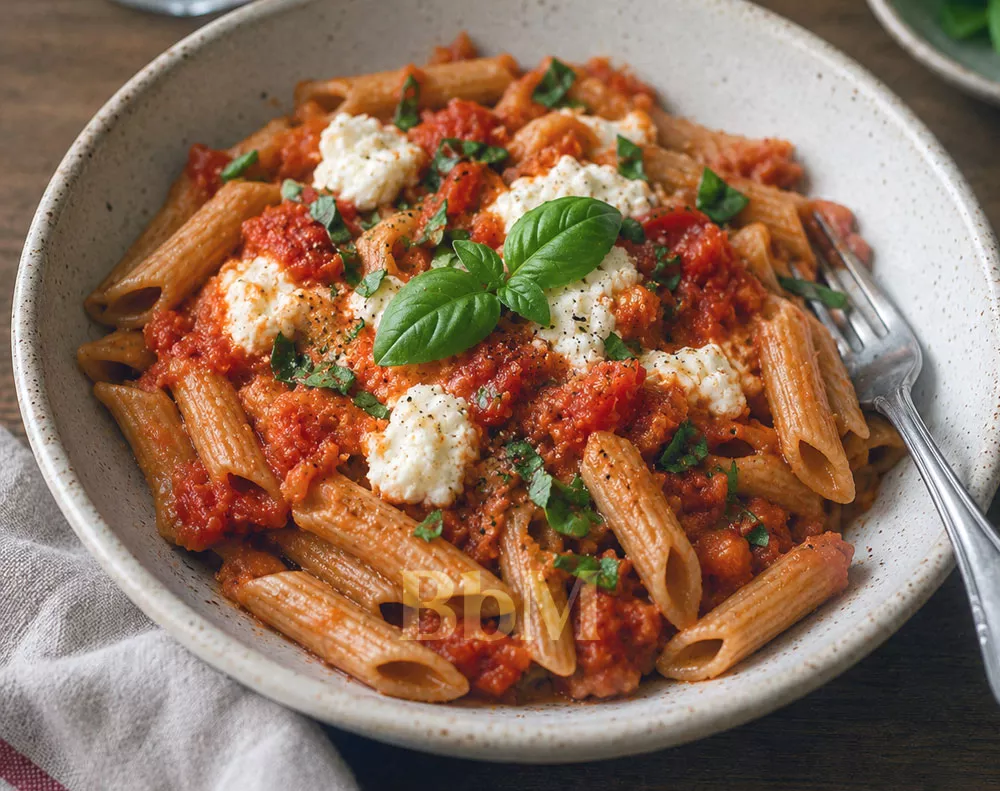 recette facile maman debordee pates tomate ricotta fromage bebymaman Pâtes complètes à la sauce tomate et ricotta, recette maison facile et rapide pour toute la famille