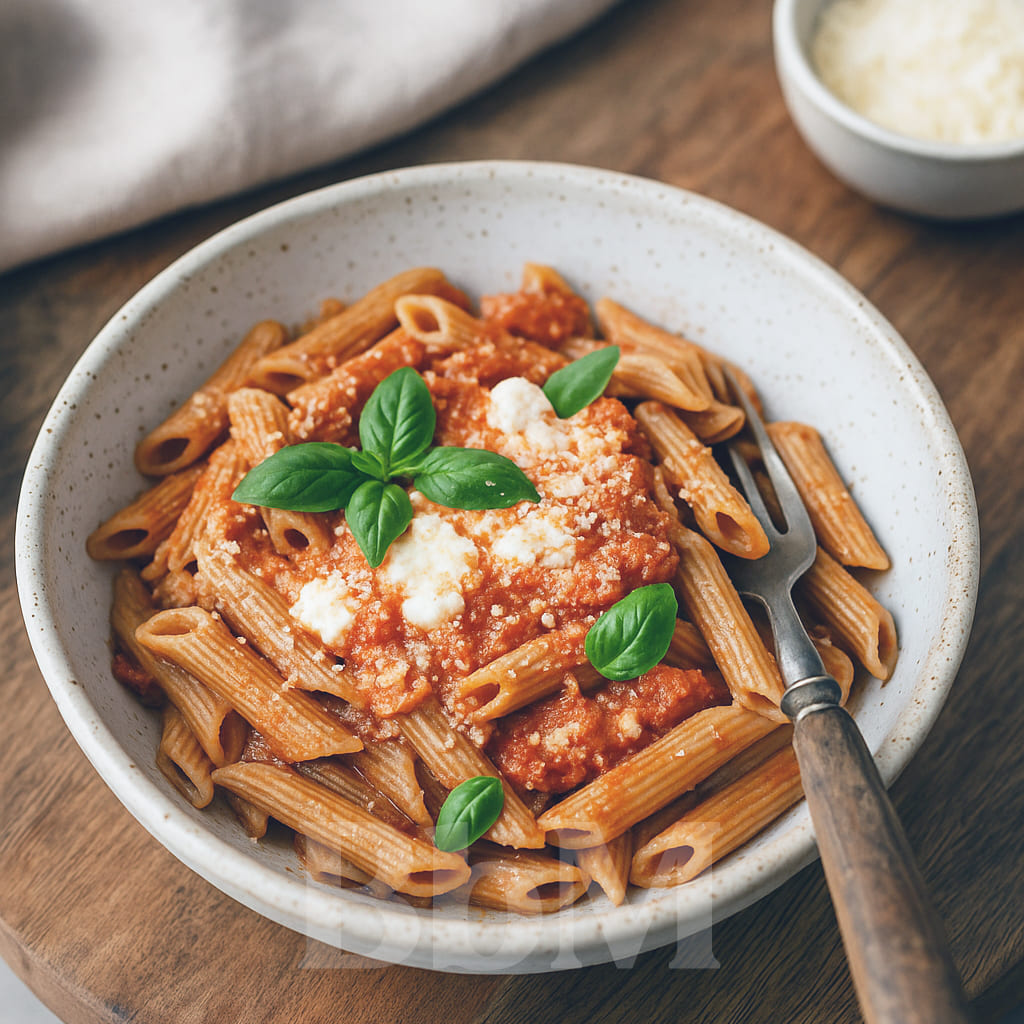 recette rapide maman famille enfant pate+sauce tomate maison riccotta basilic bebymaman