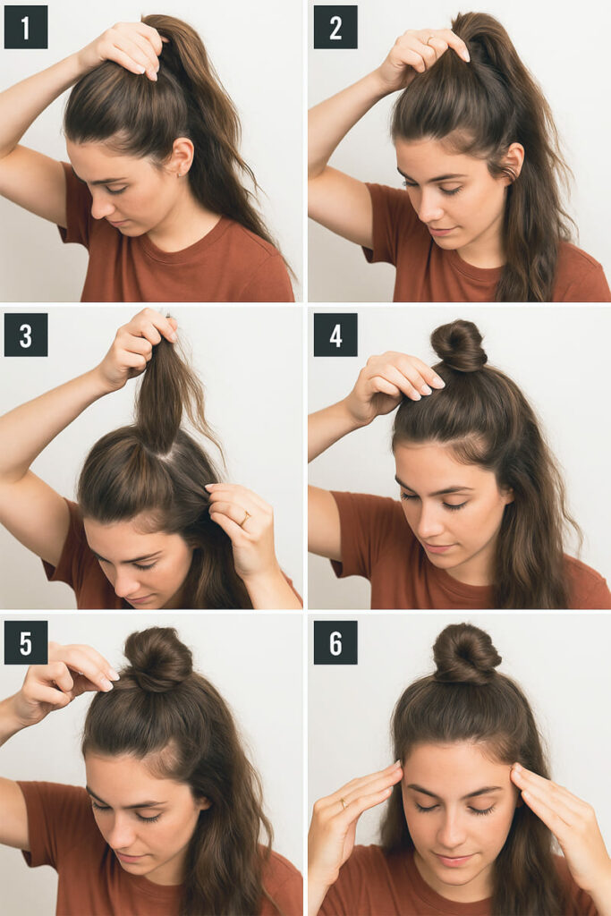 tuto half bun demin chignon coiffure facile rapide