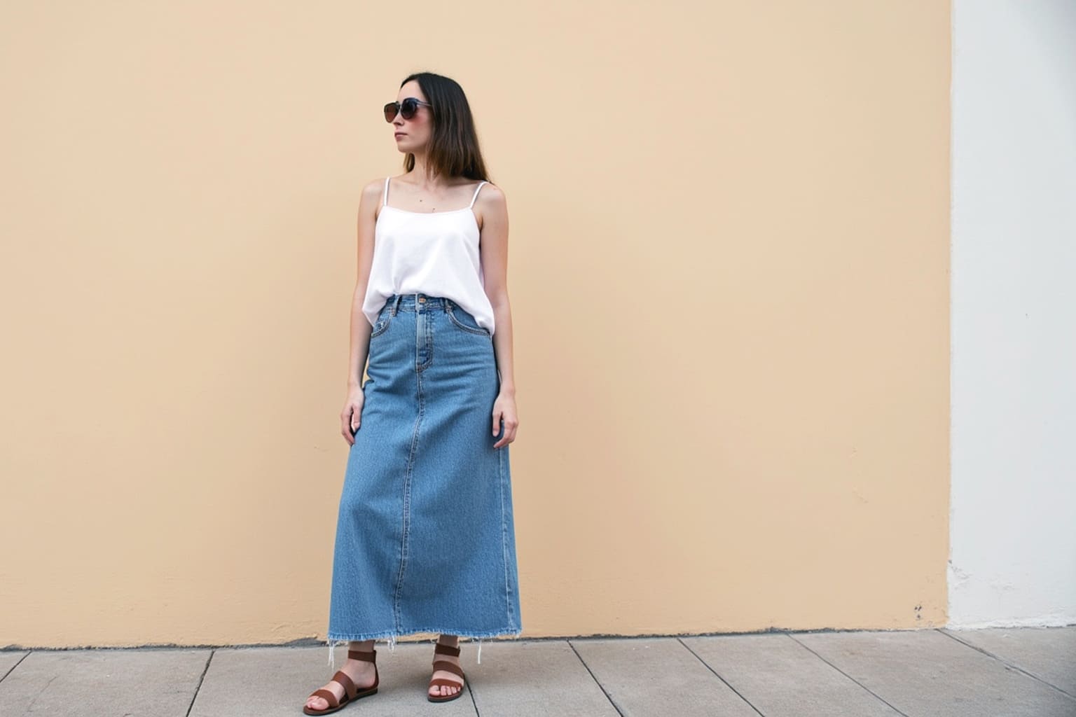 jupe jeans ete 2025 look femme casual bebymaman
