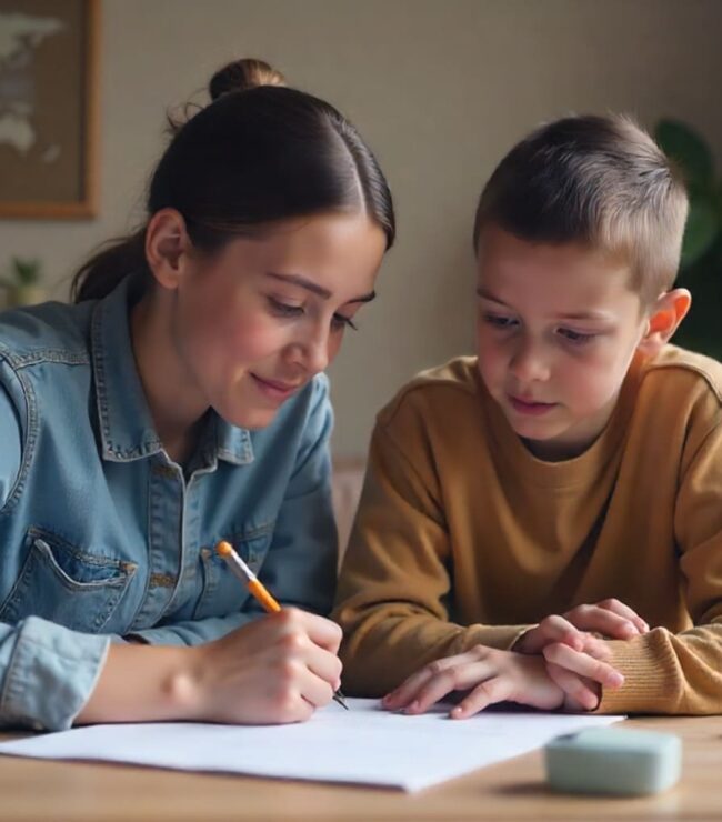 maman aide a faire les devoirs fils enfants accompagnement parentalite positive scolarite bebymaman (1)