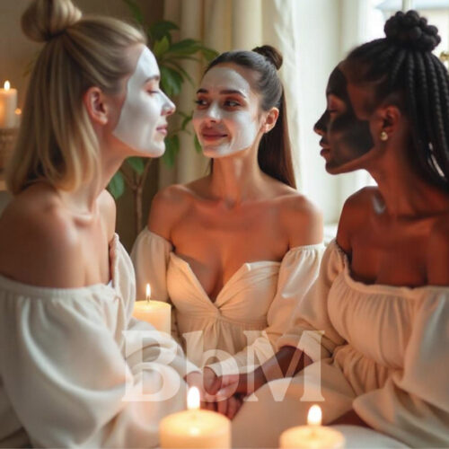 massage entre copines pause bien etre femmes bebymaman Femmes entre copines avec des masques visage, moment bien-être et détente ensemble