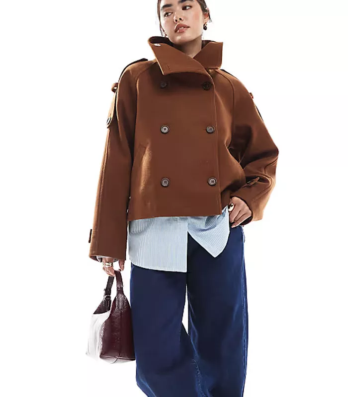 manteau court cognac asos Manteau court cognac femme à double boutonnage hiver 2026-2027