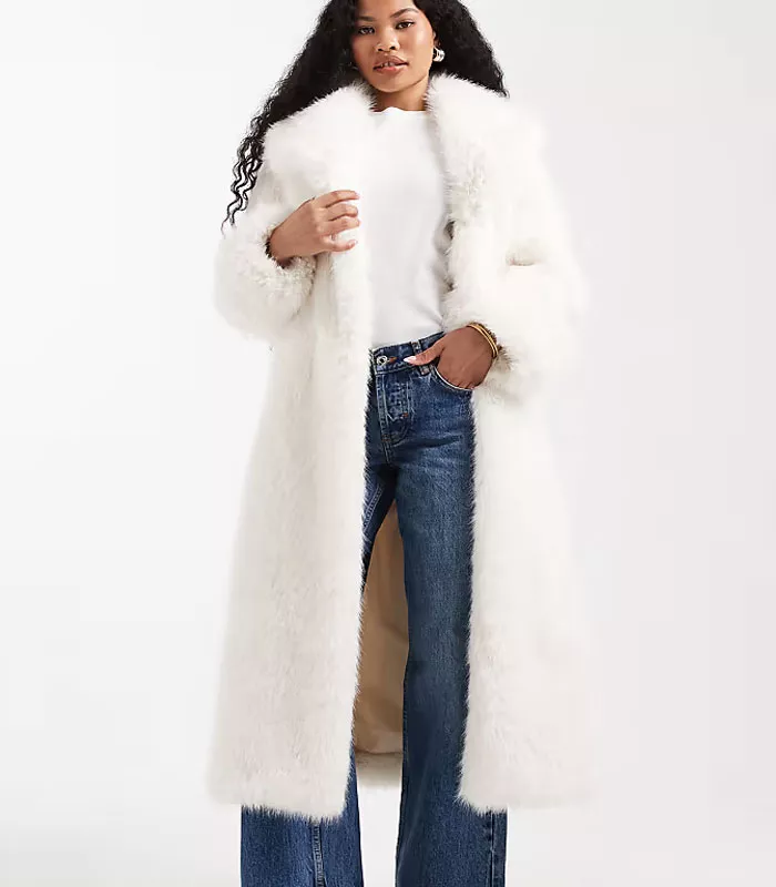 manteau fausse fourure blanche asos Manteau long crème en fausse fourrure femme ASOS Petite hiver 2026-2027
