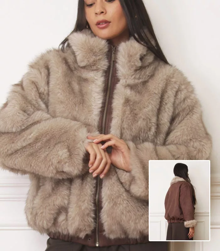manteau suedine reversible la modeuse Manteau réversible en suédine marron et fausse fourrure femme La Modeuse hiver 2026-2027