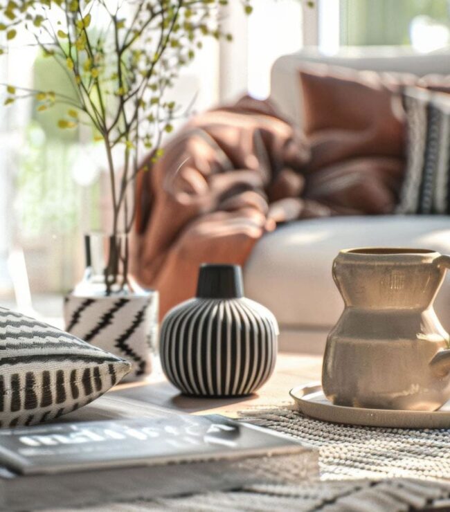 tendances déco 2026 salon cosy chic avec mélange de textures et objets design