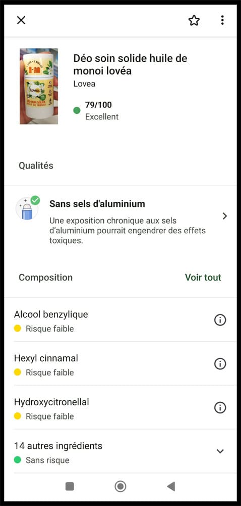 yuka note excellent deodorant skin care corps bien etre sante confort femme libre bebymaman déodorant solide lovea au monoï noté excellent sur yuka, avis be by maman