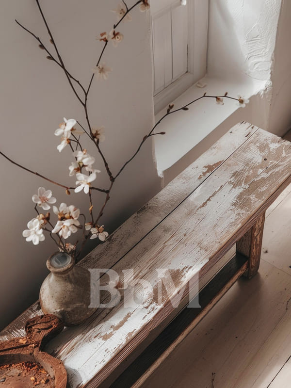 banc vintage idee decoration maison rustique chic campagne elegant amengement interieur bebymaman Banc patiné en bois ancien sous une fenêtre, décoration rustique chic et maison de campagne