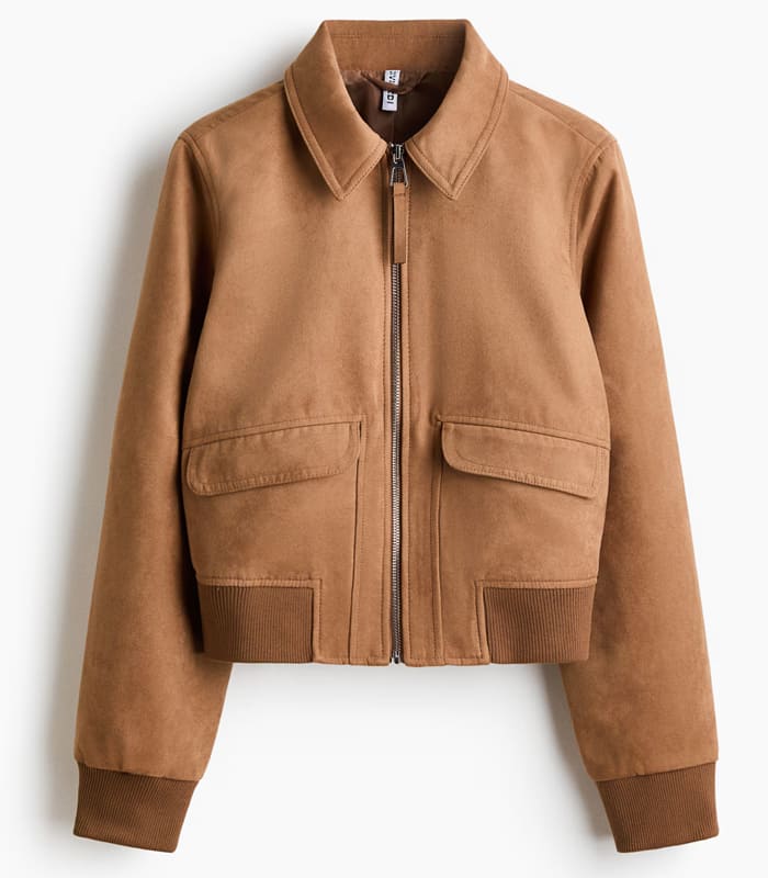 bomber hm tendance veste femme printemp ete 2026 bebymama Bomber tendance femme camel avec col et fermeture zippée, veste H&M printemps-été 2026 à moins de 45 euros