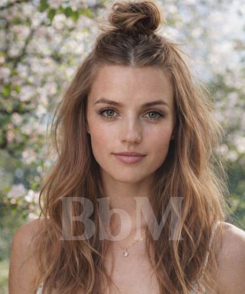 tendance coiffure femme printemps ete 2026 half bun Half bun cheveux longs, coiffure tendance printemps été 2026, style naturel et féminin