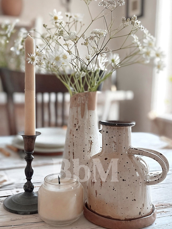 vase gre idee decoration maison rustique chic campagne elegant amengement interieur bebymaman Vases et carafe en grès artisanal avec fleurs délicates, décoration rustique chic et slow home