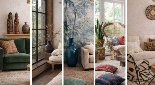 Collage de salons style Nomad chic inspiration Pérou, Riviera, Inde, Berbère et Chine – Be by Maman