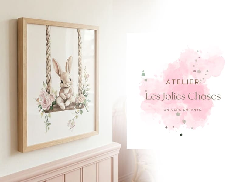 montage logo atelier affiche enfant lapin illustration poétique chambre enfant décoration slow déco