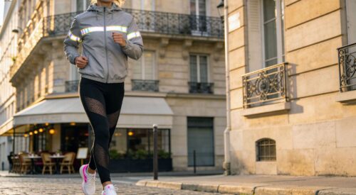 Femme qui court en ville au soleil, moment pour soi et illustration de la slow maman qui allège sa charge mentale au quotidien