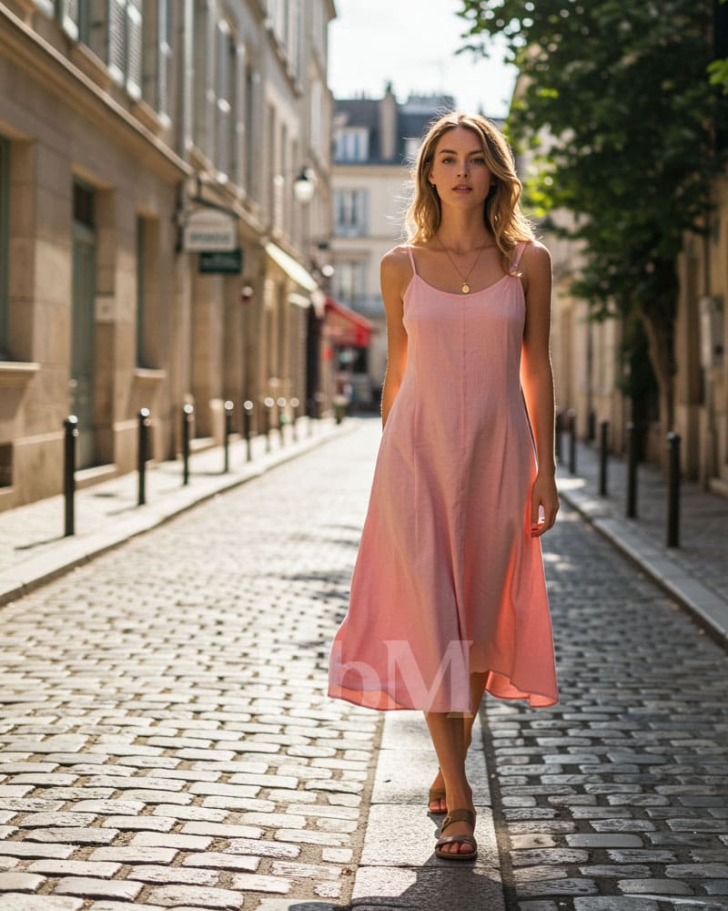 robe rose mode femme dressing ete oser porter du rose bebymaman robe rose fluide femme lumière dorée ambiance été 2026