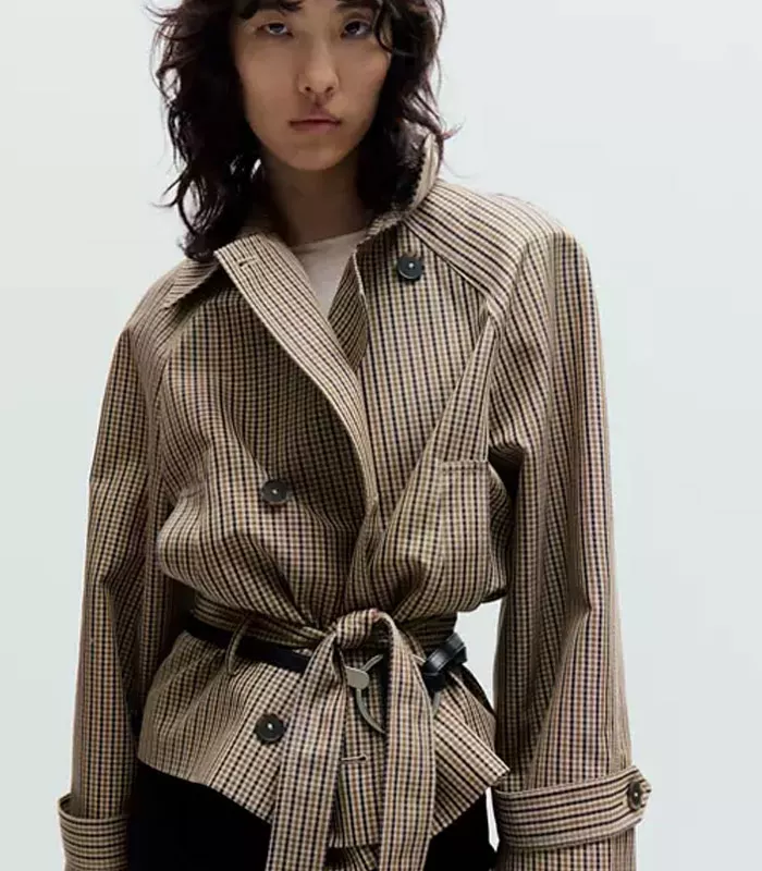 trench a carreaux court ceinture mango Trench court à carreaux beige femme Mango automne 2026