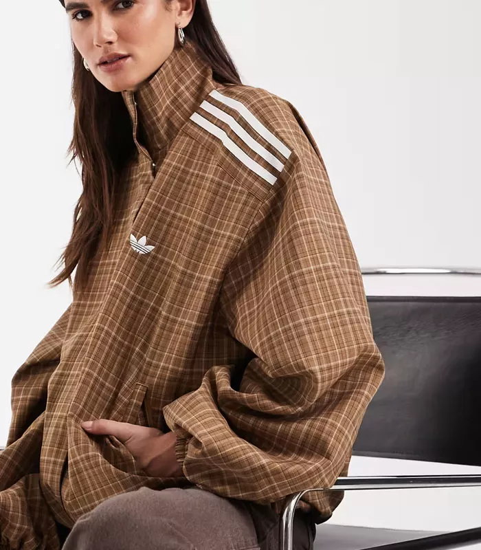 veste oversize adidas Veste Adidas Originals à carreaux marron femme automne 2026