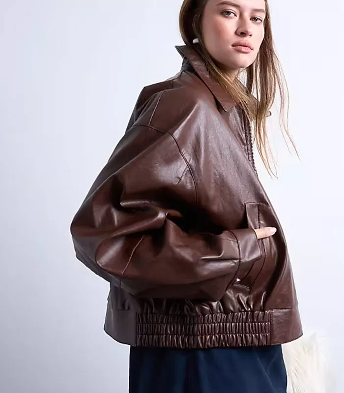 veste oversize simili cuir asos Blouson court oversize en similicuir chocolat femme Topshop automne 2026