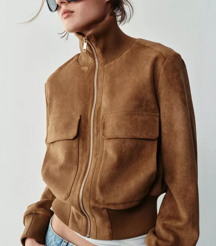 veste suedine marron zara Veste bomber effet daim marron clair femme Zara automne 2026